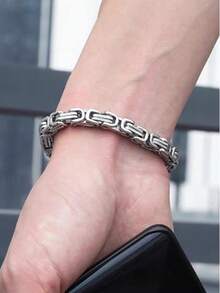 1 pieza Pulsera de acero de titanio de estilo hip-hop para hombre - Pulsera cuadrada de acero - Ver 3