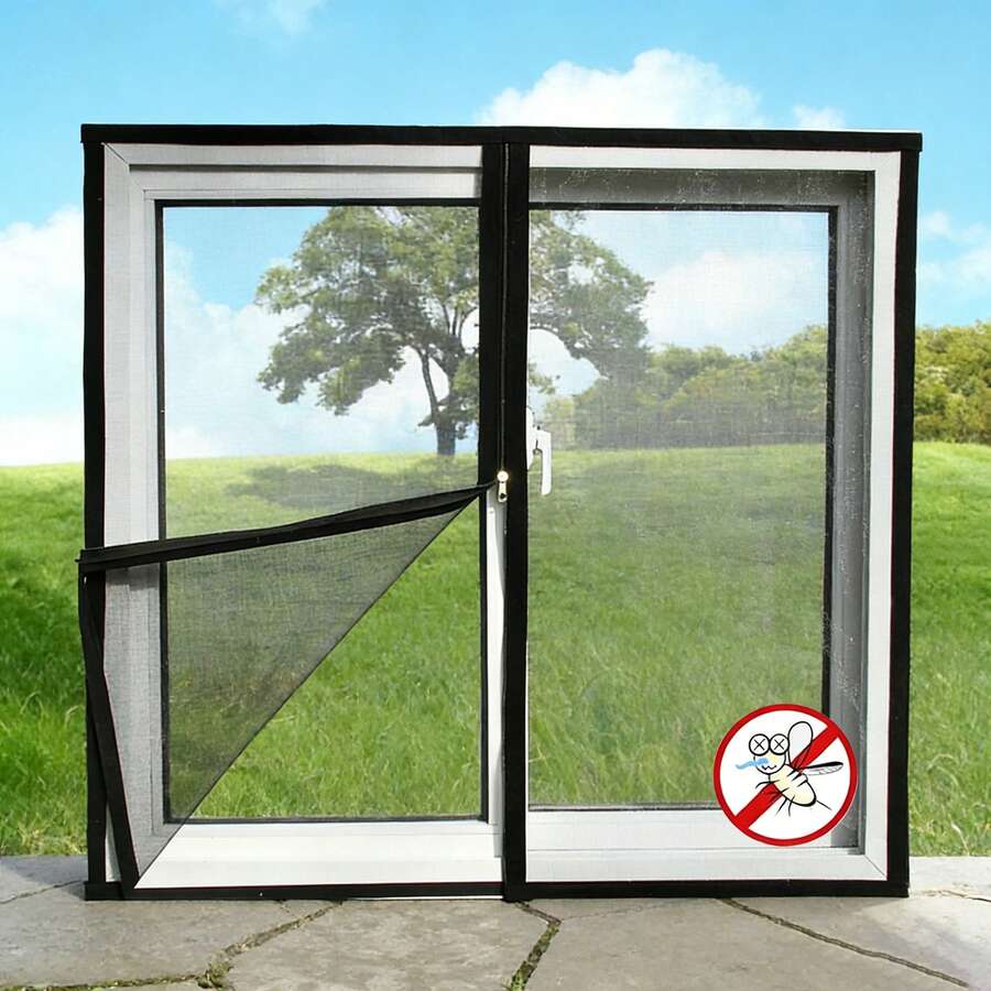 1 片窗纱，自粘式拉链蚊帐，可重复使用，夏季隐形防蚊蝇纱窗，易于安装 - 黑色 - 查看 1