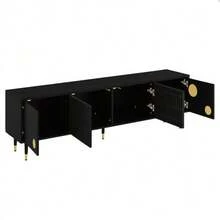 TV-Schrank, TV-Möbel mit Gitterstruktur, versteckten Griffen, Golddekor. Wohnzimmermöbel. Zwei Turen aus Massivholz - nero - Visualizzare 10