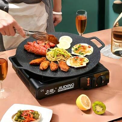Sartén de hierro con revestimiento antiadherente y doble mango ergonómico, parrilla coreana multifuncional para uso familiar en interiores, sartén de hierro redonda resistente a los arañazos para bistec, pasta y panqueques, sartén de hierro con distribución uniforme del calor para cocinar a diario, sartén de hierro con revestimiento antiadherente de mármol, segura para alimentos, compatible con parrilla coreana para cocinas de gas e inducción, sartén de hierro redonda fácil de limpiar para barbacoa y comidas de desayuno