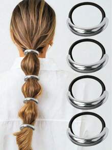 4/1 pieza Scrunchies de metal dorado para mujer - Accesorios de pelo elásticos con diseño geométrico, adecuados para cabello grueso, elegantes accesorios de pelo vintage para cumpleaños y ocasiones especiales, diseño delicado, ajustable y flexible, sujetadores de coleta, bandas elásticas para el cabello, accesorios de viaje, festival, fiesta - Multicolor - Ver 11