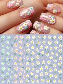 3pcs/Set Spring Daisy Flower Nail Stickers, 3D White, Blue, Pink Daisy Pattern, Spring Easter DIY Nail Art Decals, Women Nail Accessories - Multicolor - View 2
