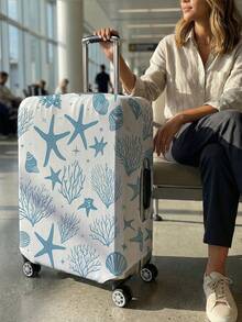 Fresh Ocean Element Starfish Print Luggage Protective Cover, Suitable For 18-32 Inch Suitcases, With Strong Elasticity To Protect Luggage (Anti-Scratch, Anti-Dust) And Decorate Luggage (Turn Regular Suitcase Into Personalized One), Luggage Cover, Travel Accessory. - Multicolor - View 4