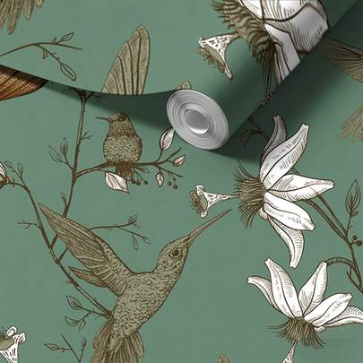 Vintage Vine & Hummingbird Textured Wallpaper, Self-Adhesive Waterproof Wall Sticker For Bathroom, Bedroom, Kitchen, Corridor