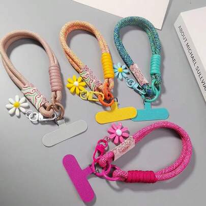 1pc Cherry Blossom Pendant Phone Lanyard, Short Wrist Strap, National Style Woven Bracelet, Personalized Floral Pattern Hanging Chain, Exquisite For Men & Women, Outdoor Sports Anti-Lost Phone Case Holder