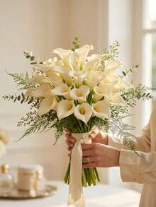 12pcs/6pcs/1pc White Artificial Calla Lily Flowers, 40cm Length, PU Material, Artificial Calla Lily Bouquet, Suitable For Home Wedding Decor, Indoor/Outdoor Decor, Garden Decor, Party Decor, Boho Style Decor, Holiday Party Decor, Mother's Day Birthday Celebration, Daily Gift - White - View 4