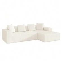 Fully Compressed Boneless Sofa, Cloud Combination Sofa With L-Shaped Chaise Lounges, Modern Modular Sofa With Deep Seats, Upholstered Sofa For Living Room And Bedroom - White - View 9