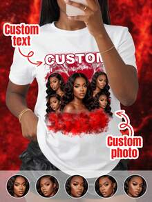 Kaos Custom Bergambar Wajah, Kaos Hip Hop Era 90-an Custom, Tambahkan Foto dan Teks Favorit Anda (Foto Pacar/Pasangan/Keluarga/Selfie/Hewan Peliharaan/Teman) - Putih - View 1