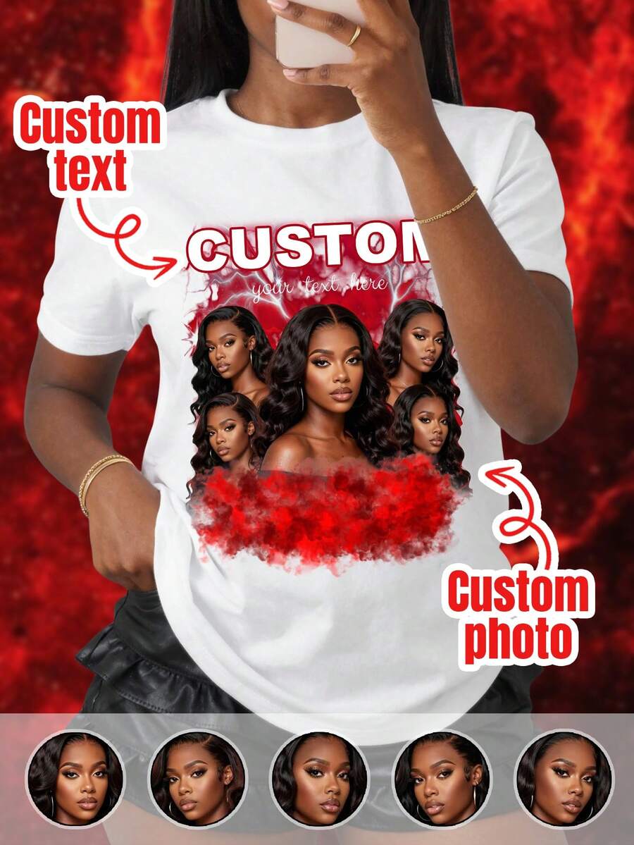 Kaos Custom Bergambar Wajah, Kaos Hip Hop Era 90-an Custom, Tambahkan Foto dan Teks Favorit Anda (Foto Pacar/Pasangan/Keluarga/Selfie/Hewan Peliharaan/Teman) - Putih - View 1