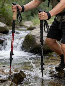 可折叠铝合金登山杖，超轻可调节，符合人体工学的EVA泡沫手柄，男女通用，适合徒步旅行和露营 - D - 查看 2