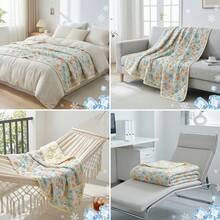 1pc Cooling Blanket, Modern Floral & Botanical Pattern Quilted Throw, Lightweight Breathable Fabric, Designed For Heat-Sensitive, Suitable For Home, Travel, All Seasons - Mint Green - View 6
