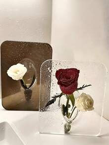 Modern Transparent Acrylic Vase, Heavy Rectangular Planter, Frame Design, Home Office Decor, Minimalist Style Desktop Ornament, Artificial/Fresh Flowers Compatible - Acrylic Vase - View 5