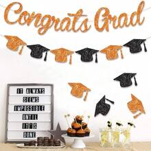 1Set Congrats Grad Banner,Graduation Cap Garland Bunting Banner,Graduation Party Hanging Banner,For Graduation Ceremony, Grad Party Backdrop,Home & Classroom Wall Decor,2026 Graduation Congratulations Graduation Party Decoration,Graduation Gift - Graduation Flag - View 3