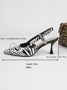 XBYASDF Giày sandal mũi nhọn cao gót 7cm họa tiết da báo mới năm 2026 dành cho nữ, gót nhọn mảnh mai bóng bẩy, giày thời trang đi làm và dự tiệc. - Đen và trắng - Xem 10