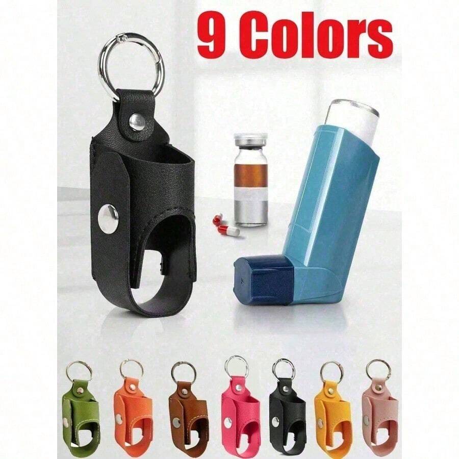 1PC,Asthma Inhaler Keychain Holder,Outdoor Portable Mini Cough Spray Bottle Holster,Travel Essential, Casual Style Cough Bottle Protector,Cough And Asthma Single Inhaler PU Leather Case At Night, And Carry On Medicine Bottle Storage Bag, Unisex Casual Keychain Pouches For Asthma Inhaler And Cough Syrup Bottle Bracket, Portable Protective Camping Travel Organizer Pouch, Lightweight And Convenient For Going Out (Inhaler Not Included) - 彩色 - 查看 1