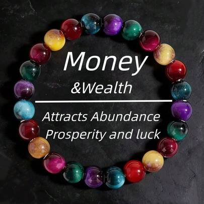 1 pieza Pulsera de cristal bohemia, pulsera de cuentas de ojo de tigre de colores que simboliza la riqueza y la felicidad eterna - Joyería elegante, regalo ideal para mamá o amigos, accesorio versátil para atuendos casuales