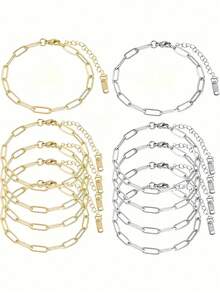 5/10件套安全扣手链套装，不锈钢可调节吊坠手链，配龙虾扣，适合DIY珠宝制作，金+银 - 可調式手鍊 - 查看 3