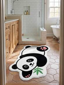 1pc Cartoon Panda Shaped Bath Mat, Soft & Cute Panda Design With Bamboo Leaf Elements, Machine Washable, Skin-Friendly Top Material, Stylish Home Decor, Bathroom Mat, Bathroom Carpet, Doormat, Small Rug, Carpet, Mat, Home Decor, Area Rug, Outdoor Mat, Bedroom Rug, Washable Carpet - Black and White - View 4