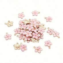 10 chiếc/gói Mặt dây chuyền nhỏ hình hoa bằng hợp kim kẽm tráng men hồng, thích hợp để làm khuyên tai, vòng cổ, vòng tay DIY - Hồng - Xem 1