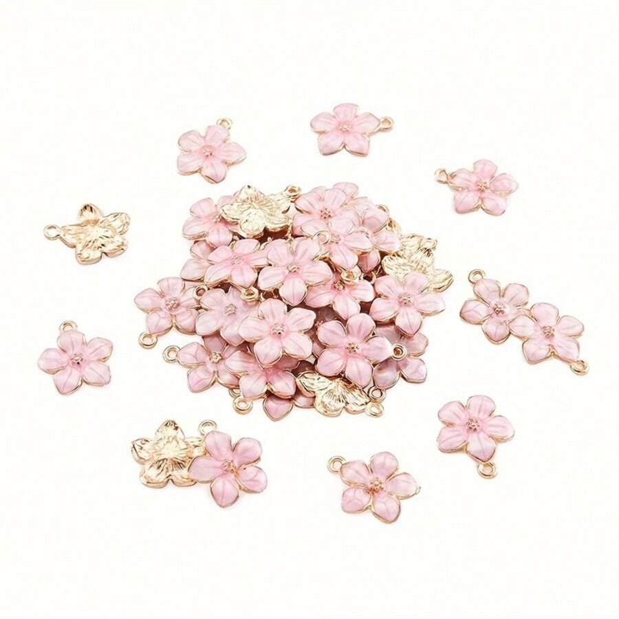 10 chiếc/gói Mặt dây chuyền nhỏ hình hoa bằng hợp kim kẽm tráng men hồng, thích hợp để làm khuyên tai, vòng cổ, vòng tay DIY - Hồng - Xem 1