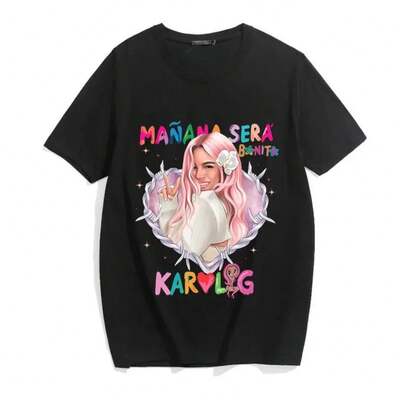 Camisetas de mujer Summer Karol G Bichota, camiseta de algodón con cuello redondo, para hombre y mujer, estilo casual, kawaii, modelo normal, camisetas de manga corta, tops, ropa urbana, top oversize y2k.