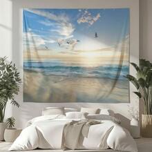 1pc Seascape Tapestry, Sunset Beach & Flying Birds Scenery Print, Multipurpose Hanging Cloth, Headboard Decor, Sofa Background, Dorm Renovation, Wall Covering, Washable & Durable, Multiple Sizes Available, Suitable For Rental Renovation, Bedroom, Living Room, Study - 0182+GT - View 2