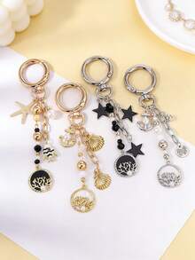 1pc Star & Starfish Keychain, Tree Of Life Round Keyring, Girl Bag Charm - Multicolor - View 3