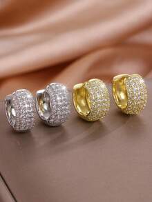 1 Pair Luxury Zirconia Hoop Earrings, Gold-Plated Unisex Couple Jewelry, Suitable For Party, Music Festival, Travel, Gifts For Girlfriend, Best Friend, Partner - Earrings - View 1