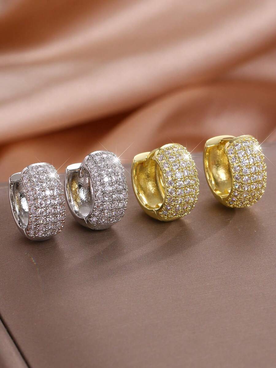 1 Pair Luxury Zirconia Hoop Earrings, Gold-Plated Unisex Couple Jewelry, Suitable For Party, Music Festival, Travel, Gifts For Girlfriend, Best Friend, Partner - Earrings - View 1