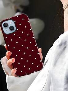 Ốp điện thoại họa tiết chấm bi đen trắng, phong cách boho tối giản Pháp thời trang, họa tiết chấm tròn nhỏ, in UV trên chất liệu da mềm, tương thích với Apple Galaxy S24 Ultra, 17 Pro Max/16 Pro Max/12 Pro/13/14 Plus/15 Pro Max/16 Pro Max/11/13 Pro - Đỏ cổ điển - Xem 7