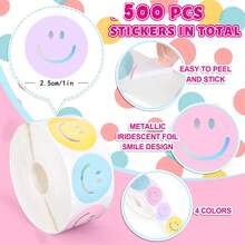 500 Sticker/Roll Round Fun Face Label Sticker Classroom Teaching Award Self-Adhesive Sticker - Multicolor - View 2