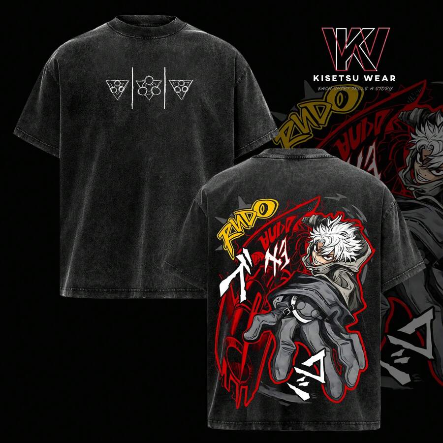 Rudo Gachiakuta-Shirt – Vintage Washed Oversized Anime Graphic Tee, Dark Fantasy Manga Art Shirt, Heavy Cotton Streetwear, Unisex Casual Top, Gachiakuta Fans - màu đen - Xem 1