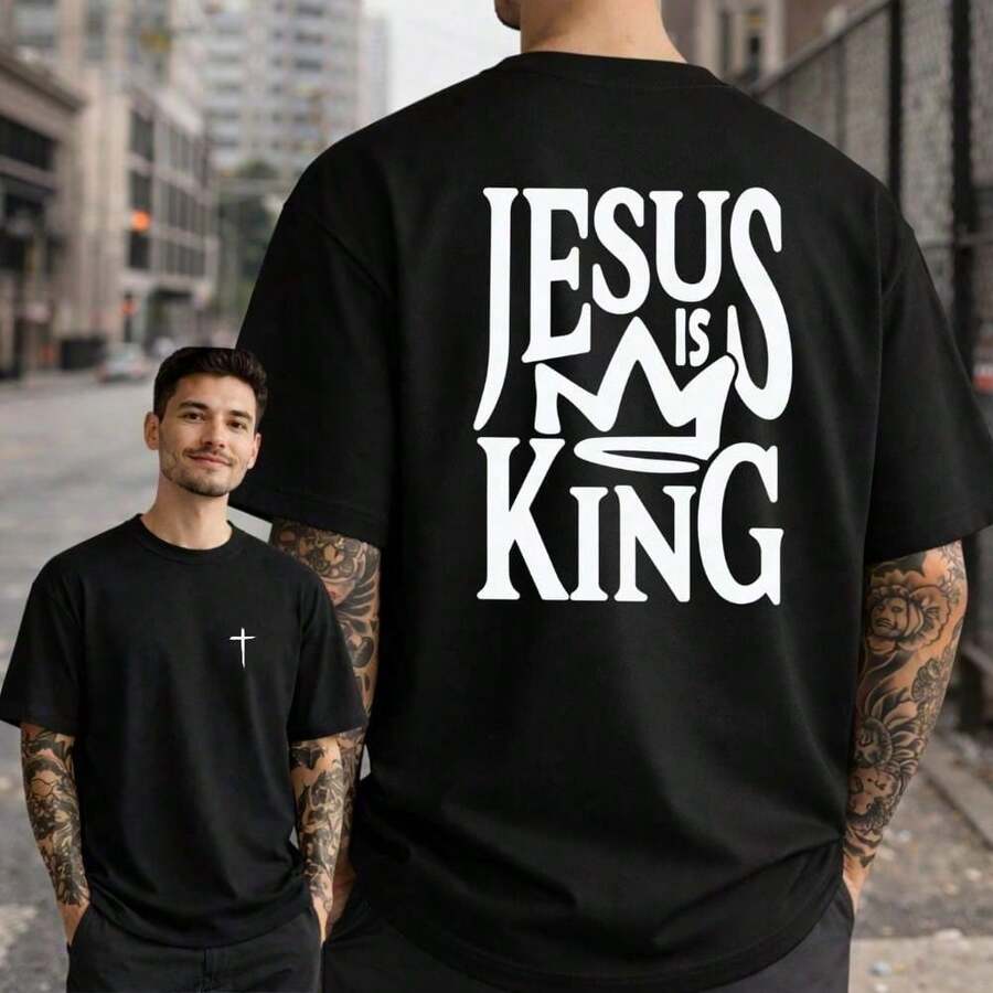 Oversized T-Shirt Jesus Is King Gospel Christian God Cotton Unisex Christian Streetwear - màu đen - Xem 1
