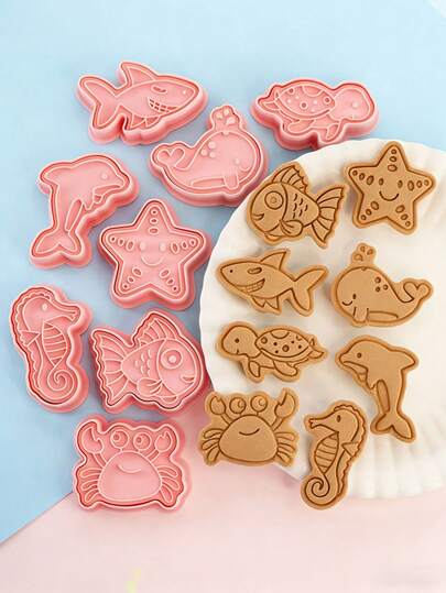 8pcs Ocean Themed Cookie Cutter Set, Silicone Molds For Ocean Creatures Like Dolphin, Clownfish, Octopus, Seahorse, Shark, Suitable For Baking, Pastry Making, Kitchen Tools, Frosted Cookies, Cheese, Party Decorations