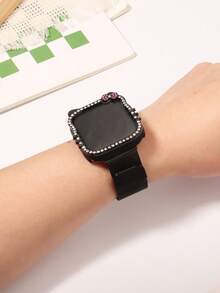 2条/套 运动硅胶表带，兼容表带40mm 41mm 42mm 44mm 45mm 46mm 49mm，男女通用，柔软防水腕带，可替换运动表带，钻石闪光系列 - 黑/純黑 - 查看 5