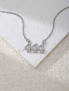 1pc Fashionable Elegant Luxury Copper Zirconia Stone 111-999 Pendant Necklace, Suitable For Women's Daily Wear And Gatherings, Great Gift - Silver - View 8