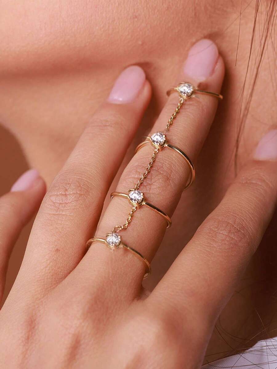 STONEFANS 1pc New Multi-Layer Ring For Women, Niche Design, Exquisite Minimalist Fashion Versatile Hand Jewelry - Gold - View 1