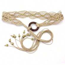 Multi-Color Bohemian Braided Wax Rope Belt With Wooden Circle, Retro Hollow Dress Belt Perfect For Spring, Summer & FallRandom Color Delivery - 彩色 - 查看 11