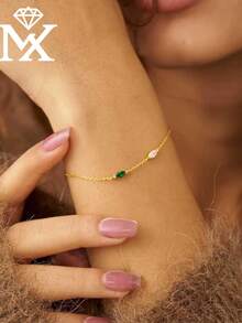 SYMFNY 1 chiếc vòng tay hình lá sang trọng, thanh lịch bằng bạc sterling 925, đính đá Zirconia lấp lánh, món quà lý tưởng cho Ngày của Mẹ hoặc sinh nhật, món quà trang sức ấm áp thể hiện những lời chúc tốt đẹp. - Vàng - Xem 3