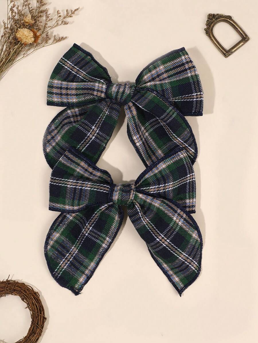 2 piezas Lazos de pelo verdes para niñas con decoración a cuadros, Pinzas de cocodrilo de cola corta delicadas, elegantes, dulces y suaves, Pasadores de pelo para fiestas, diario, festivales, vacaciones, regalos de boda, accesorios de pelo para adolescentes - Verde - Ver 1