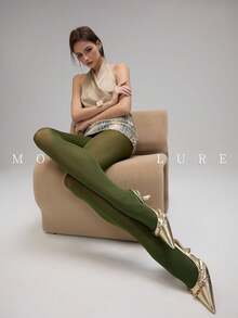 MOIRÉALLURE 1雙女款純色時尚緊身褲，適合日常搭配與夜店風格 - 軍綠色 - 查看 4