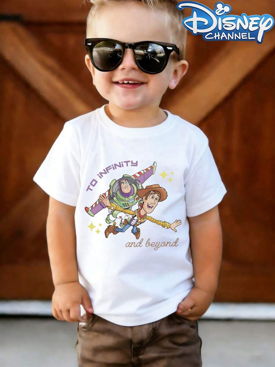 Disney-Licensed Casual And Simple Round-Neck Short-Sleeve T-Shirt Features Buzz Lightyear And Woody From 'Toy Story', Specially Designed For Infants, Suitable For Both Boys And Girls, Making It An Ideal Choice For Wearing On A Disney Trip In The Summer. - trắng - Xem 1