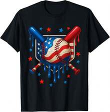 Baseball Lifestyle 101 Youth, Ropa Para Niños, Boys' Patriotic Baseball Drip Ice Cream 4th Of July T-Shirt Gifts For Boys Girls Kids YYQ 220g Baseball Gifts For Boys - 黑色1 - 查看 1