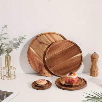 1pc Round Cheese Board, 4 Size Options, Round Wooden Tray Made Of Acacia Wood, Kitchen Dining Table Decor Tray, Wooden Platter For Home Decor, Coffee Table And Home Decoration, Birthday, Wedding, Mother's Day Decorative Gift