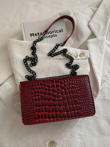 2026新款欧美复古时尚女士斜挎小方包带链条 - 酒紅色 - 查看 10