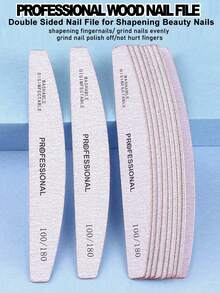 7Pcs Gray Nail File Half-Moon Thin Style Nail File 100/180 Grit Wooden Nail Art Tool - Light Grey - View 1
