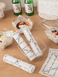 100张极简卡通图案烘焙纸，情人节饼干礼品包装纸，手工纸，烘焙纸，防油食品包装纸，蜡纸烘焙工具，厨房用品，烹饪用品。每批图案排列可能略有不同。开学季必备 - 彩色 - 查看 12