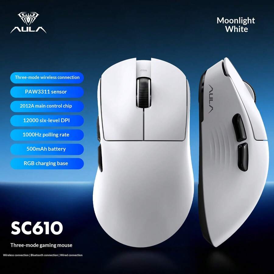 AULA 狼蛛SC610滑鼠電競遊戲無線藍牙三模輕量化3395帶磁吸座充 12000dpi - 查看 1