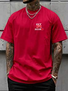 Men's T-Shirt, GTR Racing Car, Graphic Tee,Skyline Car Blueprint, 100 Percent Cotton, Soft And Comfortable, Autumn Top, Basic Style Unisex, Holiday Gift, Men's T-Shirt, Locally Produced And Shipped - 紅色 - 查看 3