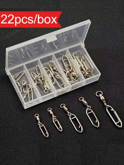  Avlcoaky 22件/盒钓鱼转环带扣套装，不锈钢钓鱼连接器扣，海水淡水转环钓具套装，适用于路亚钓鱼